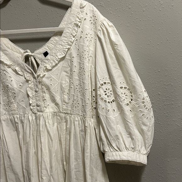 Chic White Eyelet Mini Dress - Picture 4 of 8